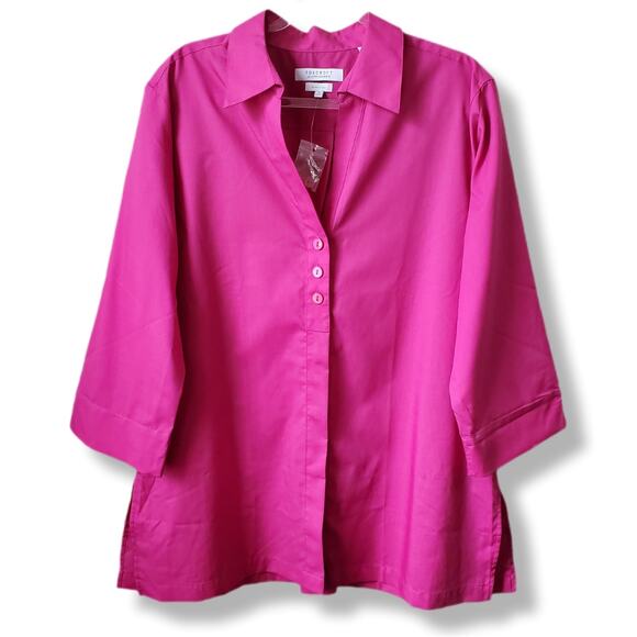 Foxcroft Women No Iron Magenta Pink Button Blouse Shirt 18 Mature Career Event - Picture 1 of 8